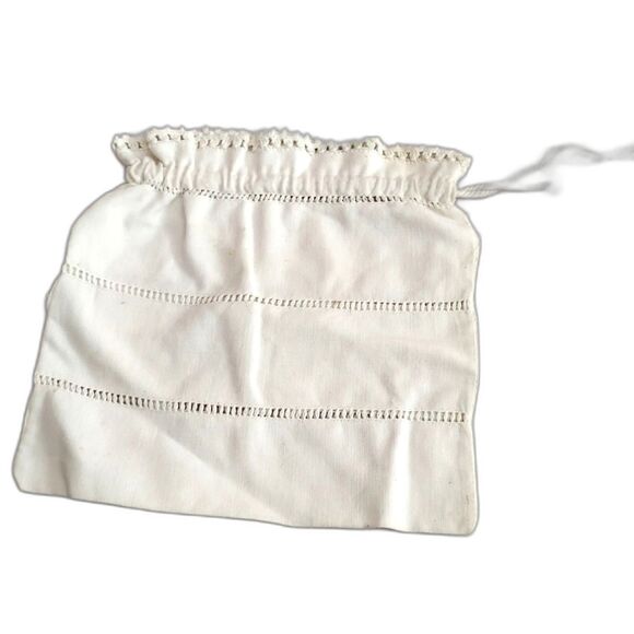 20s 30s Vintage Linen Drawstring Bag 8x8, Openwork & Crochet Edge - Picture 1 of 4